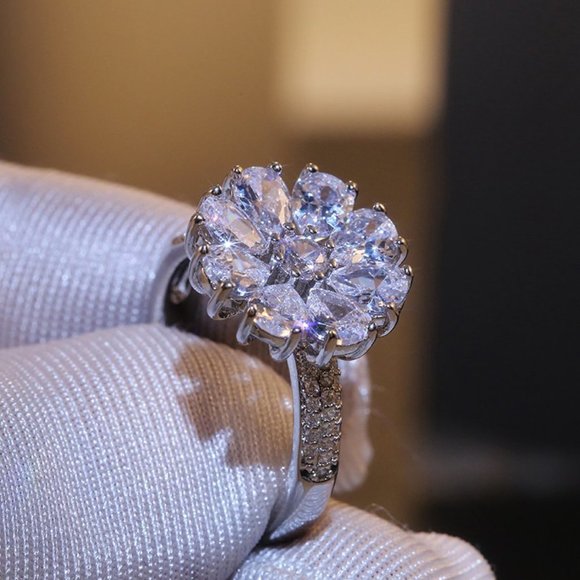 🍂 925 Silver Plated Beautiful White Flower CZ Wedding Ring, FB16FA1132 - Picture 5 of 11